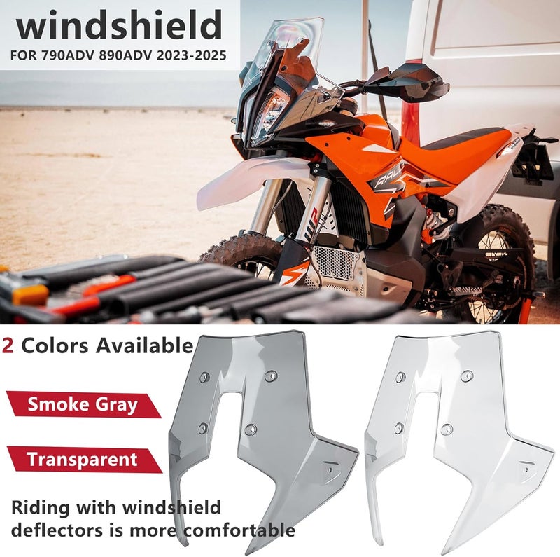 FWXEOZ Motorcycle Windshield Deflectors for 790ADV 890 ADV Adventure 2023-2025, Front Acrylic Air Deflector Windscreen Visor Accessories for 790 890 ADV R Rally (Transparent) - Image 2